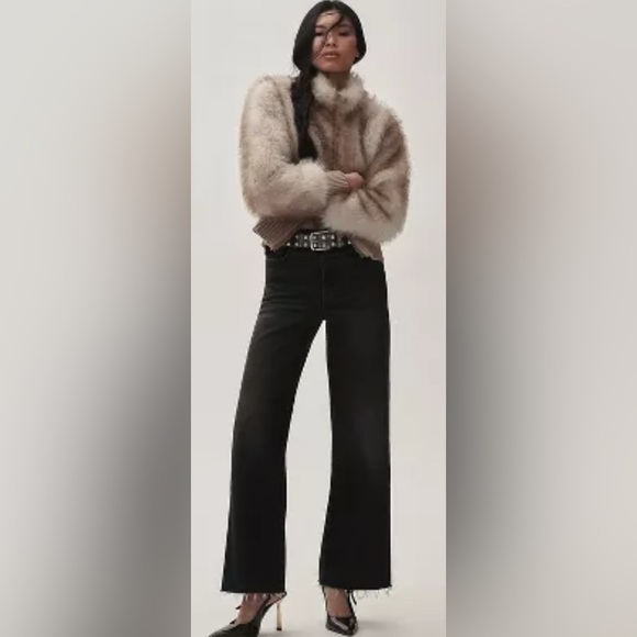 FRAME women’s LE SLIM PALAZZO RAW FRAY HIGH-RISE WIDE-LEG black JEANS Size 32 - Picture 2 of 3